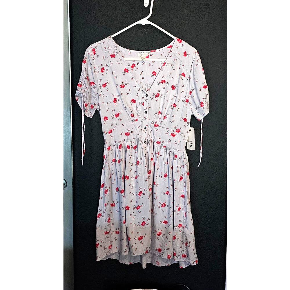 Billabong Juniors' Twirl Twist Dress Light Blue Floral 12 Large